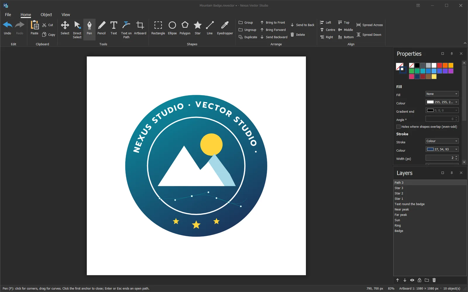 Vector Studio วาดโลโก้ตราวงกลมด้วยเครื่องมือ Pen